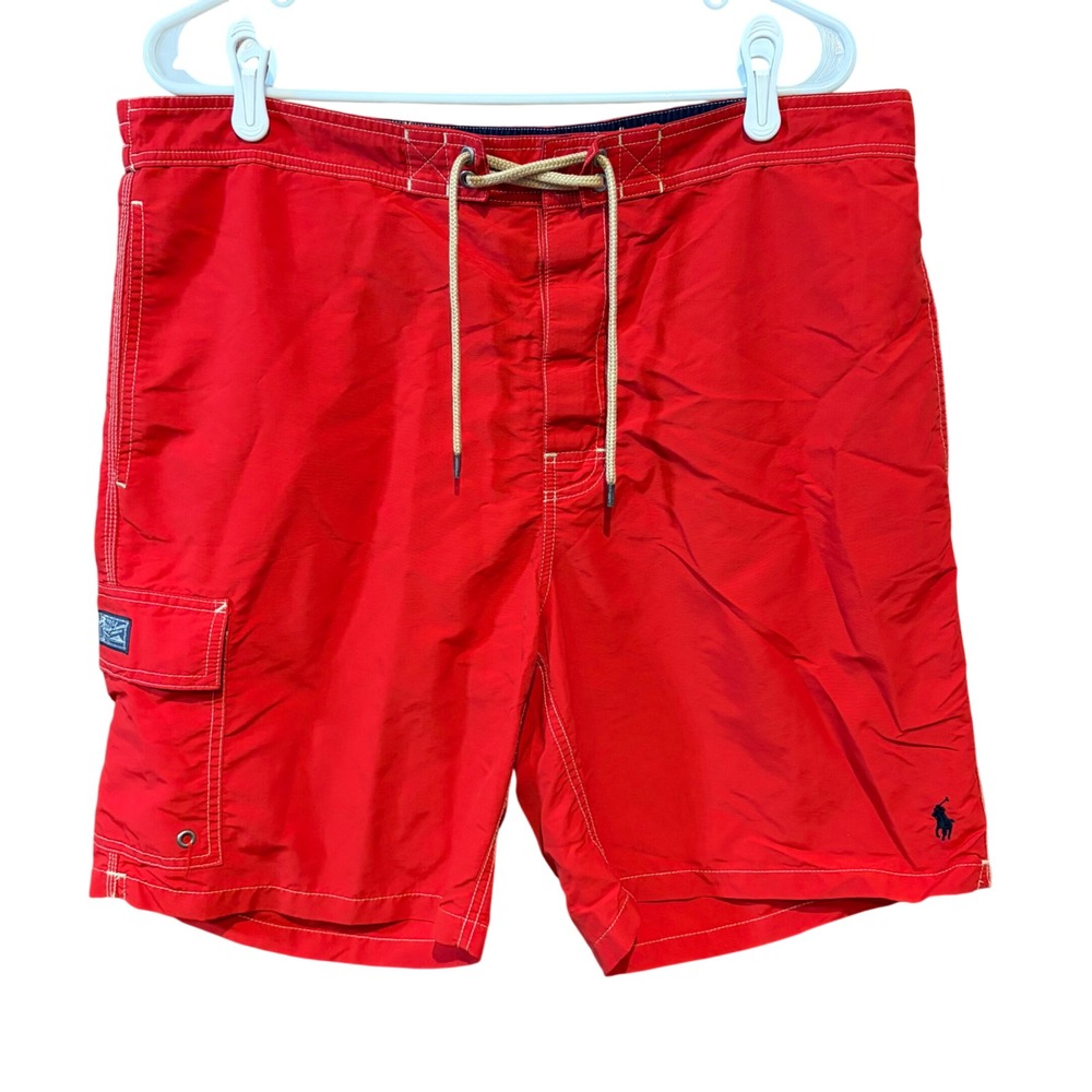 Polo Ralph Lauren Mens Red Cargo‎ Swim Trunks Board Shorts XXL Pony Logo vintage